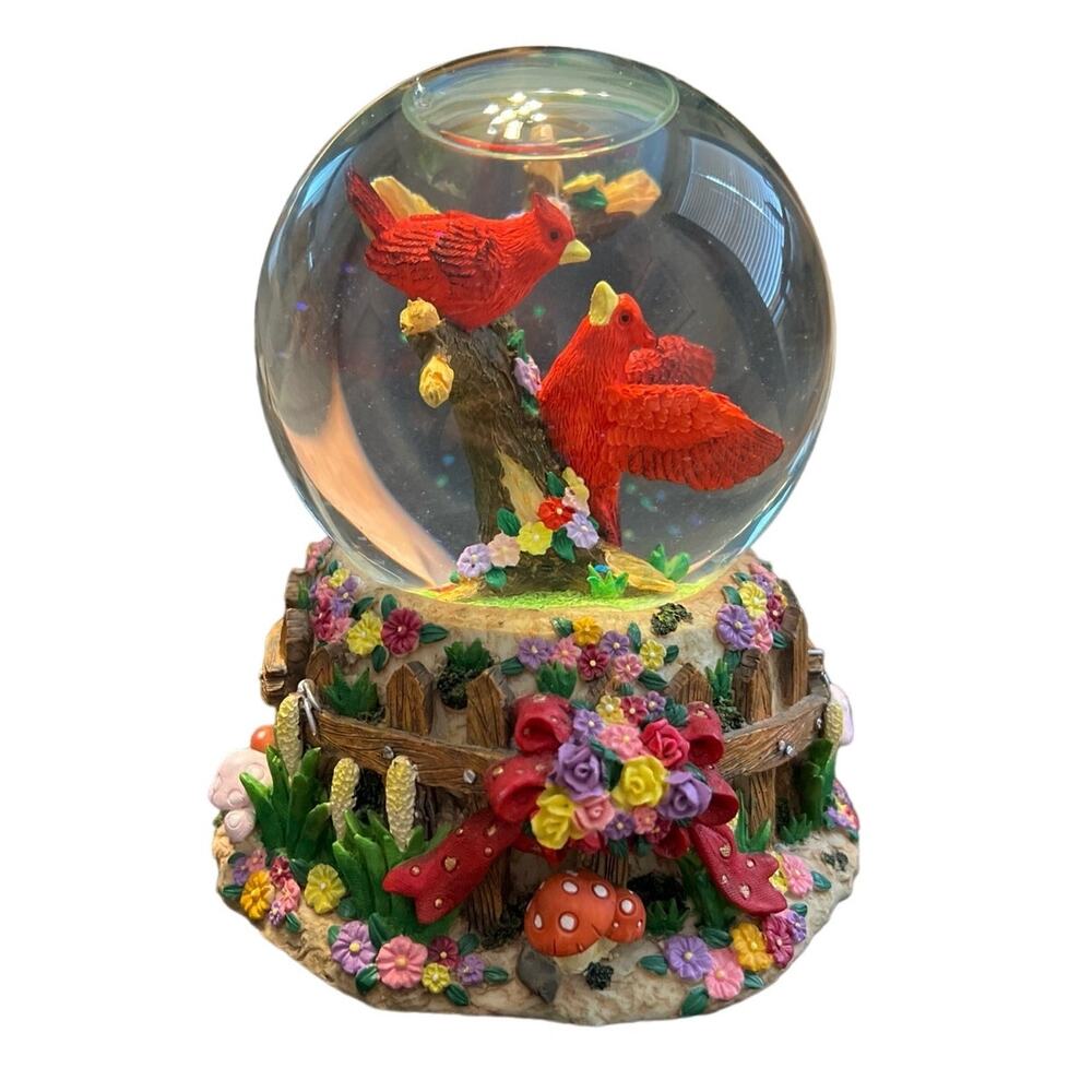 Vintage Herco Cardinal Musical Snow Globe Everything Is Beautiful Bird Music Box